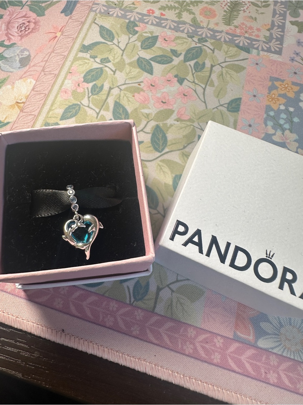Pandora Blue Murano Dolphin Heart Dangle Charm *NEW*